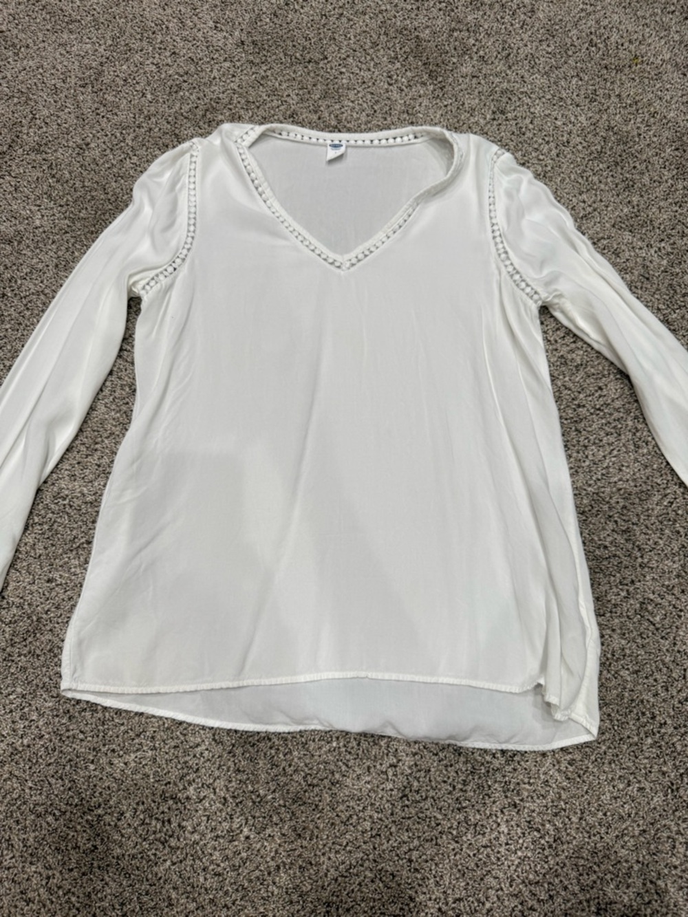 Old Navy White V-Neck Long Sleeve Blouse with Braided Trim